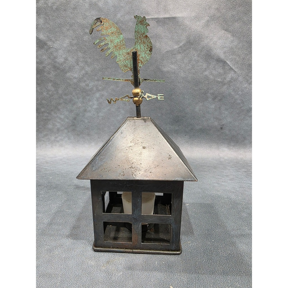Rustic Metal Rooster Weather Vane Candle Lantern Farmhouse Decor 11 inch